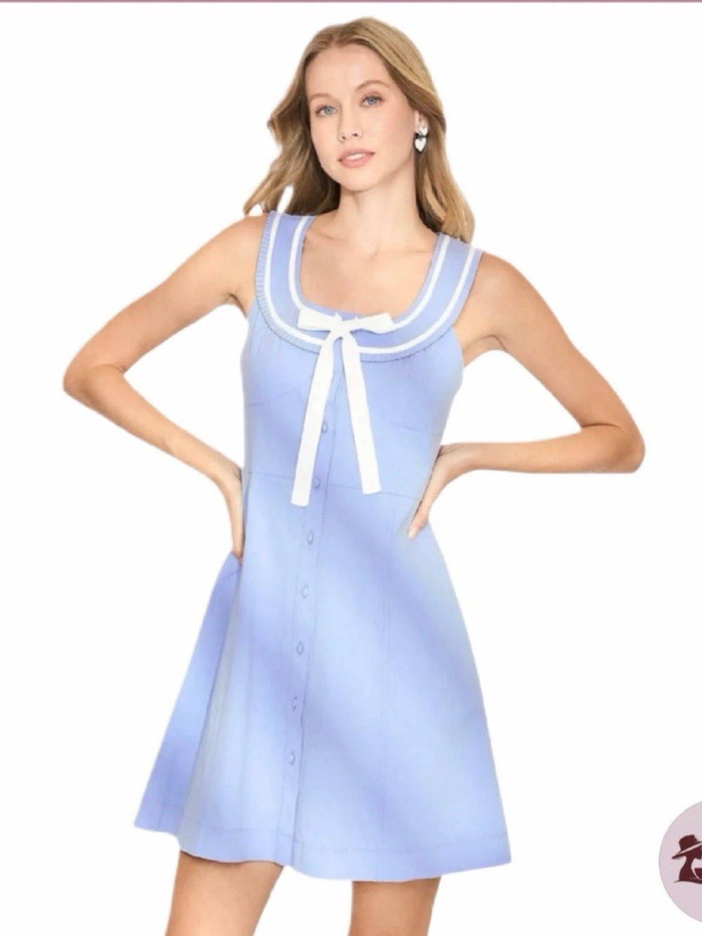 Umgee NWT Blue Sailor Style Contrast Binding Mini Cotton Dress - Large Preppy